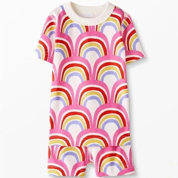 Hanna Andersson NWT Short John Pajama Set spring summer pjs rainbow girls 4 - Picture 1 of 6